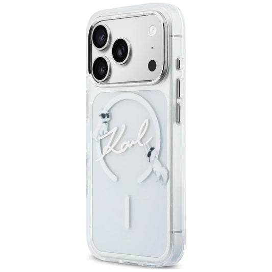 Калъф MagSafe за Apple iPhone 18 Pro Max / 17 Pro Max, Karl Lagerfeld, IML Choupette Karl Script Logo, Прозрачен