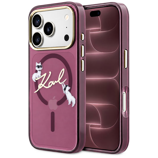 Калъф MagSafe за Apple iPhone 18 Pro Max / 17 Pro Max, Karl Lagerfeld, IML Choupette Karl Script Logo, Бордо