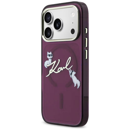 MagSafe Case for Apple iPhone 18 Pro Max / 17 Pro Max, Karl Lagerfeld, IML Choupette Karl Script Logo, Burgundy