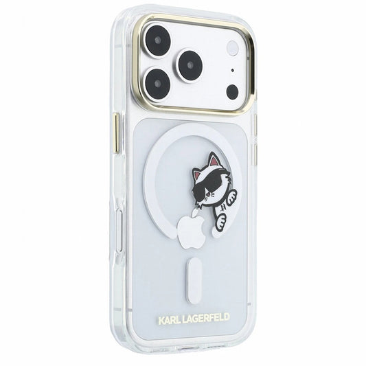 Калъф MagSafe за Apple iPhone 18 Pro Max / 17 Pro Max, Karl Lagerfeld, IML Peekaboo Print и метална рамка, прозрачен