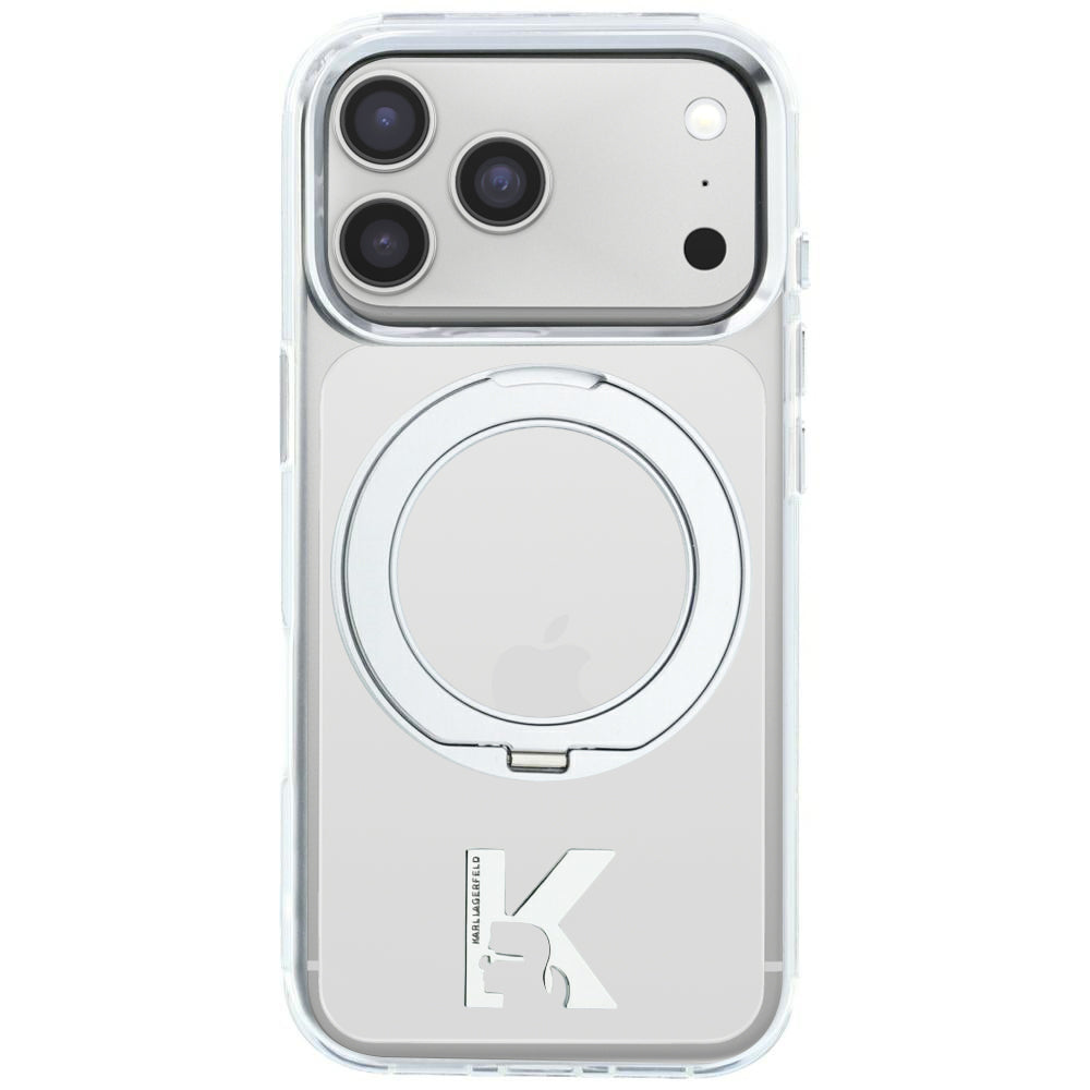 Калъф MagSafe за Apple iPhone 18 Pro Max / 17 Pro Max, Karl Lagerfeld, IML Ring Stand Kameo Metal, Прозрачен
