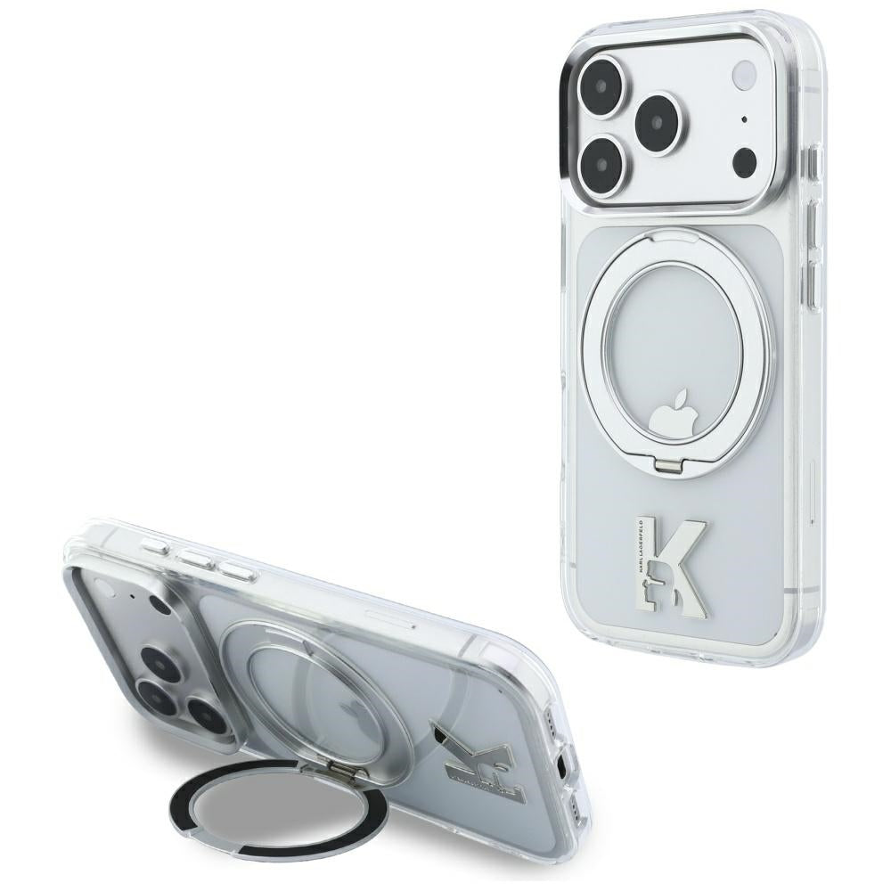 Калъф MagSafe за Apple iPhone 18 Pro Max / 17 Pro Max, Karl Lagerfeld, IML Ring Stand Kameo Metal, Прозрачен