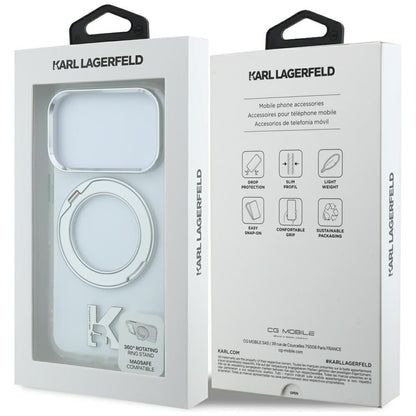 Калъф MagSafe за Apple iPhone 18 Pro Max / 17 Pro Max, Karl Lagerfeld, IML Ring Stand Kameo Metal, Прозрачен