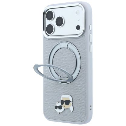 MagSafe Case for Apple iPhone 18 Pro Max / 17 Pro Max, Karl Lagerfeld, Ring Stand 360 Karl & Choupette Pin, Gray