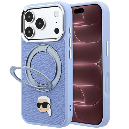 MagSafe Case for Apple iPhone 18 Pro Max / 17 Pro Max, Karl Lagerfeld, Ring Stand 360 Karl Pin, Blue