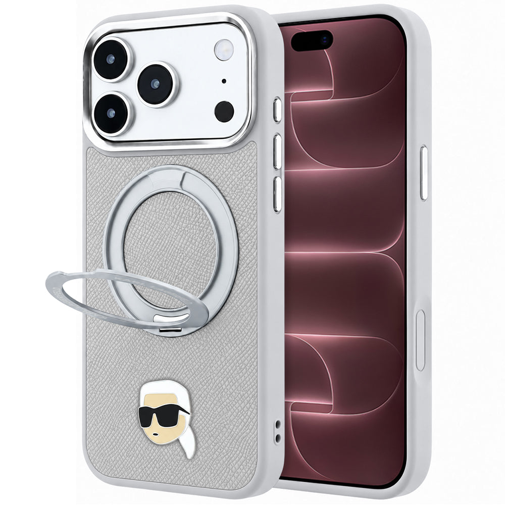 Калъф MagSafe за Apple iPhone 18 Pro Max / 17 Pro Max, Karl Lagerfeld, Ring Stand 360 Karl Pin, сив