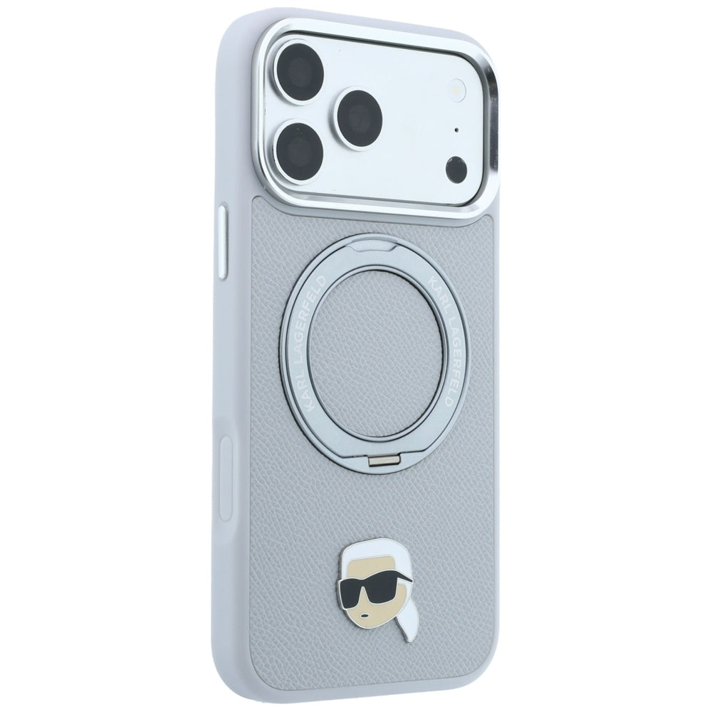 Калъф MagSafe за Apple iPhone 18 Pro Max / 17 Pro Max, Karl Lagerfeld, Ring Stand 360 Karl Pin, сив