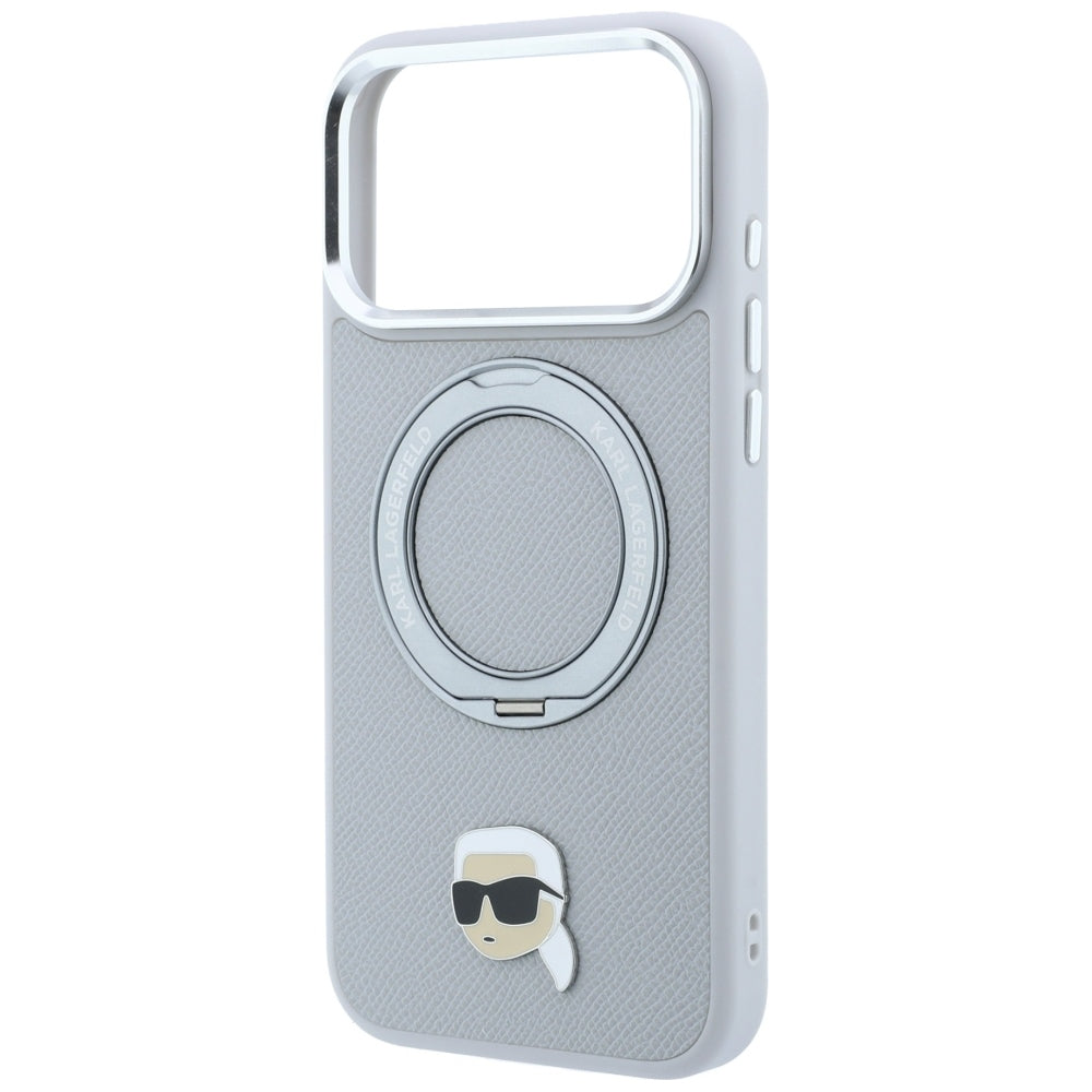 Калъф MagSafe за Apple iPhone 18 Pro Max / 17 Pro Max, Karl Lagerfeld, Ring Stand 360 Karl Pin, сив