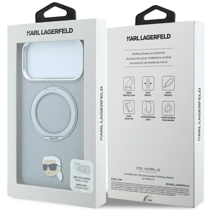 Калъф MagSafe за Apple iPhone 18 Pro Max / 17 Pro Max, Karl Lagerfeld, Ring Stand 360 Karl Pin, сив