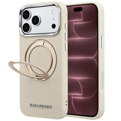 Калъф MagSafe за Apple iPhone 18 Pro Max / 17 Pro Max, Karl Lagerfeld, Ring Stand 360 Saffiano, бежов