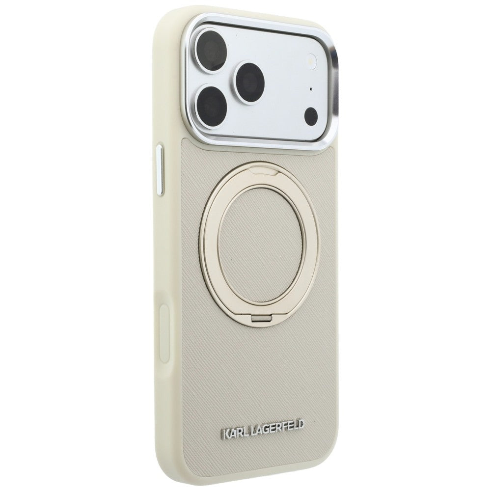Калъф MagSafe за Apple iPhone 18 Pro Max / 17 Pro Max, Karl Lagerfeld, Ring Stand 360 Saffiano, бежов