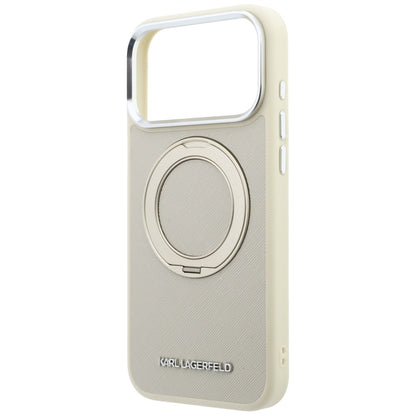 Калъф MagSafe за Apple iPhone 18 Pro Max / 17 Pro Max, Karl Lagerfeld, Ring Stand 360 Saffiano, бежов