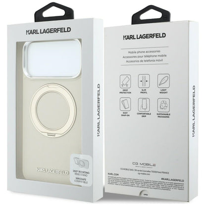 Калъф MagSafe за Apple iPhone 18 Pro Max / 17 Pro Max, Karl Lagerfeld, Ring Stand 360 Saffiano, бежов