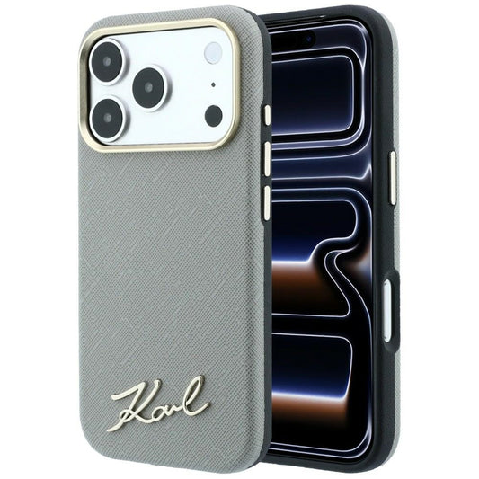 Калъф MagSafe за Apple iPhone 18 Pro Max / 17 Pro Max, Karl Lagerfeld, Saffiano Small Script Metal Logo, Бежов
