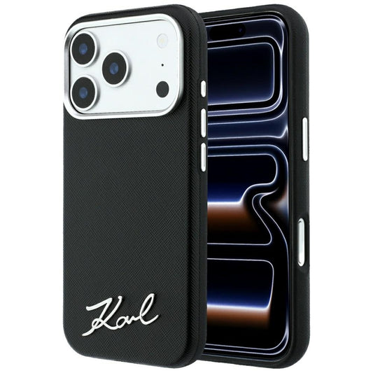 Калъф MagSafe за Apple iPhone 18 Pro Max / 17 Pro Max, Karl Lagerfeld, Saffiano Small Script Metal Logo, Черен