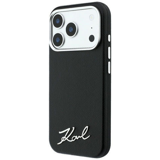 Калъф MagSafe за Apple iPhone 18 Pro Max / 17 Pro Max, Karl Lagerfeld, Saffiano Small Script Metal Logo, Черен