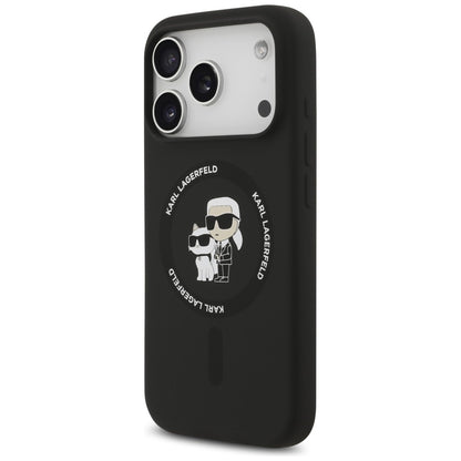 Калъф MagSafe за Apple iPhone 18 Pro Max / 17 Pro Max, Karl Lagerfeld, силиконов пръстен Karl & Choupette, черен