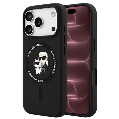 Калъф MagSafe за Apple iPhone 18 Pro Max / 17 Pro Max, Karl Lagerfeld, силиконов пръстен Karl & Choupette, черен