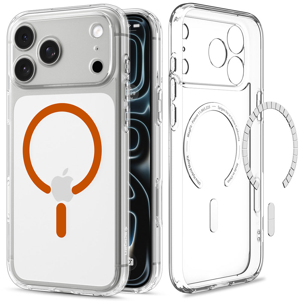 Калъф MagSafe за Apple iPhone 18 Pro Max / 17 Pro Max, Spigen, Ultra Hybrid, Прозрачен Оранжев ACS12122