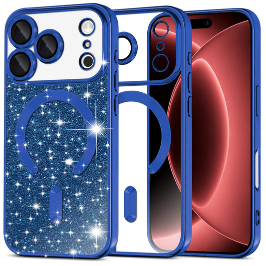 Калъф MagSafe за Apple iPhone 18 Pro Max / 17 Pro Max, Techsuit, Luxury Glitter, Тъмносин