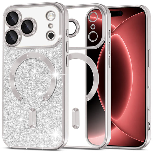 Калъф MagSafe за Apple iPhone 18 Pro Max / 17 Pro Max, Techsuit, Luxury Glitter, Сребрист