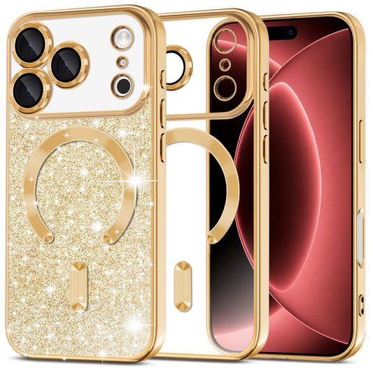 Калъф MagSafe за Apple iPhone 18 Pro Max / 17 Pro Max, Techsuit, Luxury Glitter, Златист
