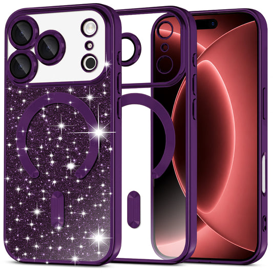 Калъф MagSafe за Apple iPhone 18 Pro Max / 17 Pro Max, Techsuit, Luxury Glitter, Тъмно лилав