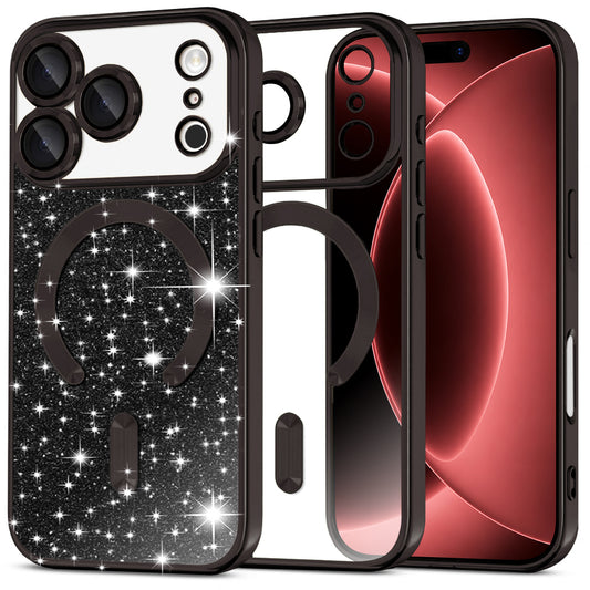 Калъф MagSafe за Apple iPhone 18 Pro Max / 17 Pro Max, Techsuit, Luxury Glitter, Черен