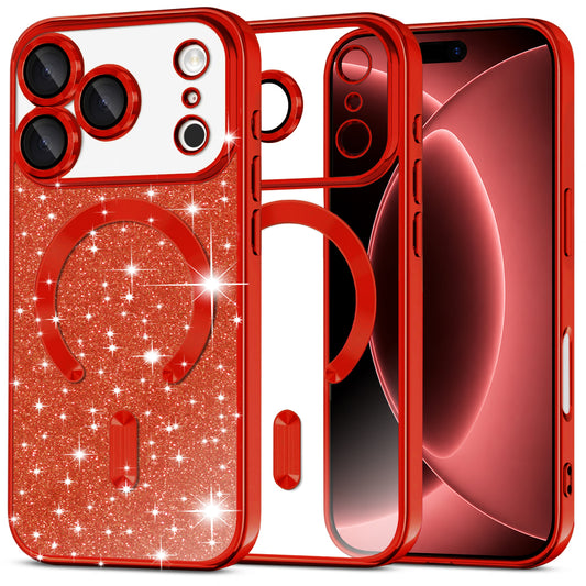 Калъф MagSafe за Apple iPhone 18 Pro Max / 17 Pro Max, Techsuit, Luxury Glitter, Червен
