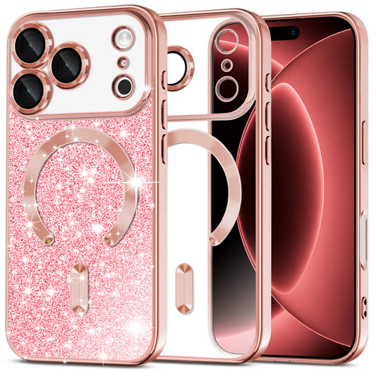 Калъф MagSafe за Apple iPhone 18 Pro Max / 17 Pro Max, Techsuit, Luxury Glitter, Розово злато