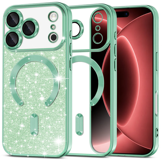 Калъф MagSafe за Apple iPhone 18 Pro Max / 17 Pro Max, Techsuit, Luxury Glitter, Светлозелен