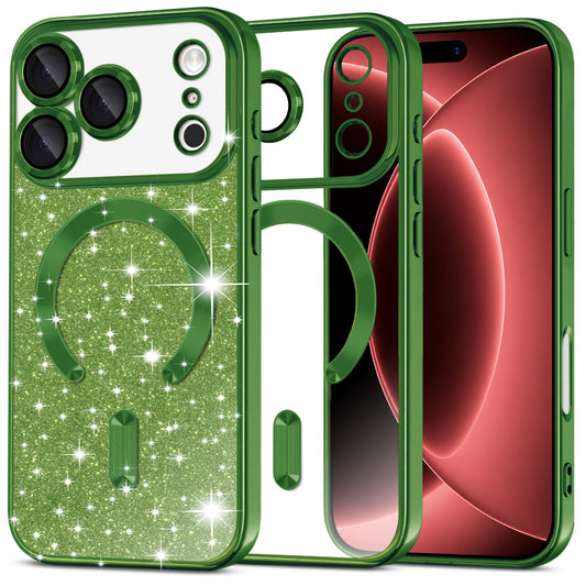 Калъф MagSafe за Apple iPhone 18 Pro Max / 17 Pro Max, Techsuit, Luxury Glitter, Тъмнозелен