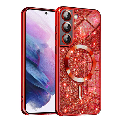 Калъф MagSafe за Samsung Galaxy S21 5G G991, Techsuit, Luxury Glitter, Червен