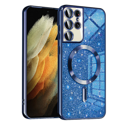 Калъф MagSafe за Samsung Galaxy S21 Ultra 5G G998, Techsuit, Luxury Glitter, Тъмносин