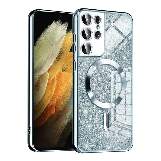Калъф MagSafe за Samsung Galaxy S21 Ultra 5G G998, Techsuit, Luxury Glitter, Bleu