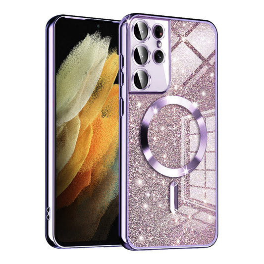 Калъф MagSafe за Samsung Galaxy S21 Ultra 5G G998, Techsuit, Luxury Glitter, Светло лилав