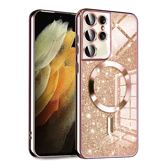 Калъф MagSafe за Samsung Galaxy S21 Ultra 5G G998, Techsuit, Luxury Glitter, Розово злато