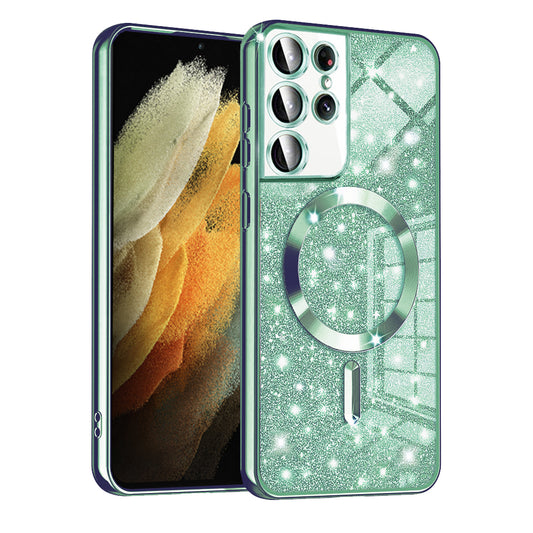 Калъф MagSafe за Samsung Galaxy S21 Ultra 5G G998, Techsuit, Luxury Glitter, Светлозелен
