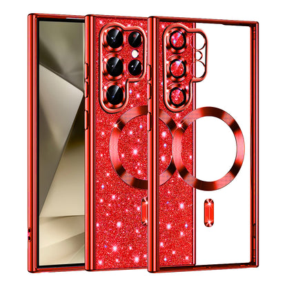 MagSafe Case for Samsung Galaxy S22 Ultra 5G S908, Techsuit, Luxury Glitter, Red