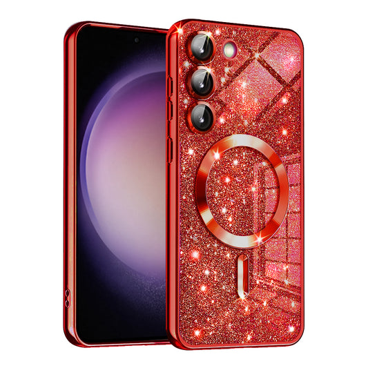 Калъф MagSafe за Samsung Galaxy S23+ S916, Techsuit, Luxury Glitter, Червен