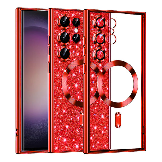 Калъф MagSafe за Samsung Galaxy S23 Ultra S918, Techsuit, Luxury Glitter, Червен