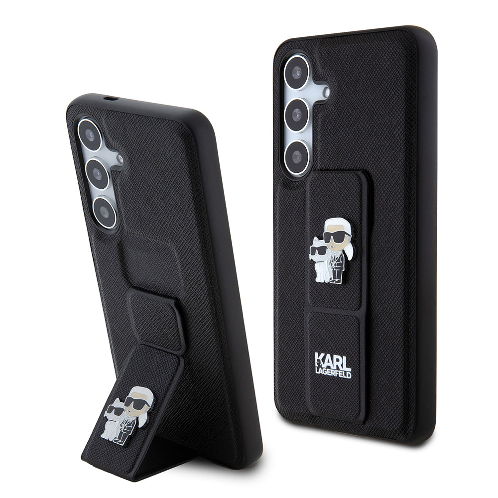 Калъф MagSafe за Samsung Galaxy S24 S921, Karl Lagerfeld, Saffiano Gripstand Karl & Choupette, Черен