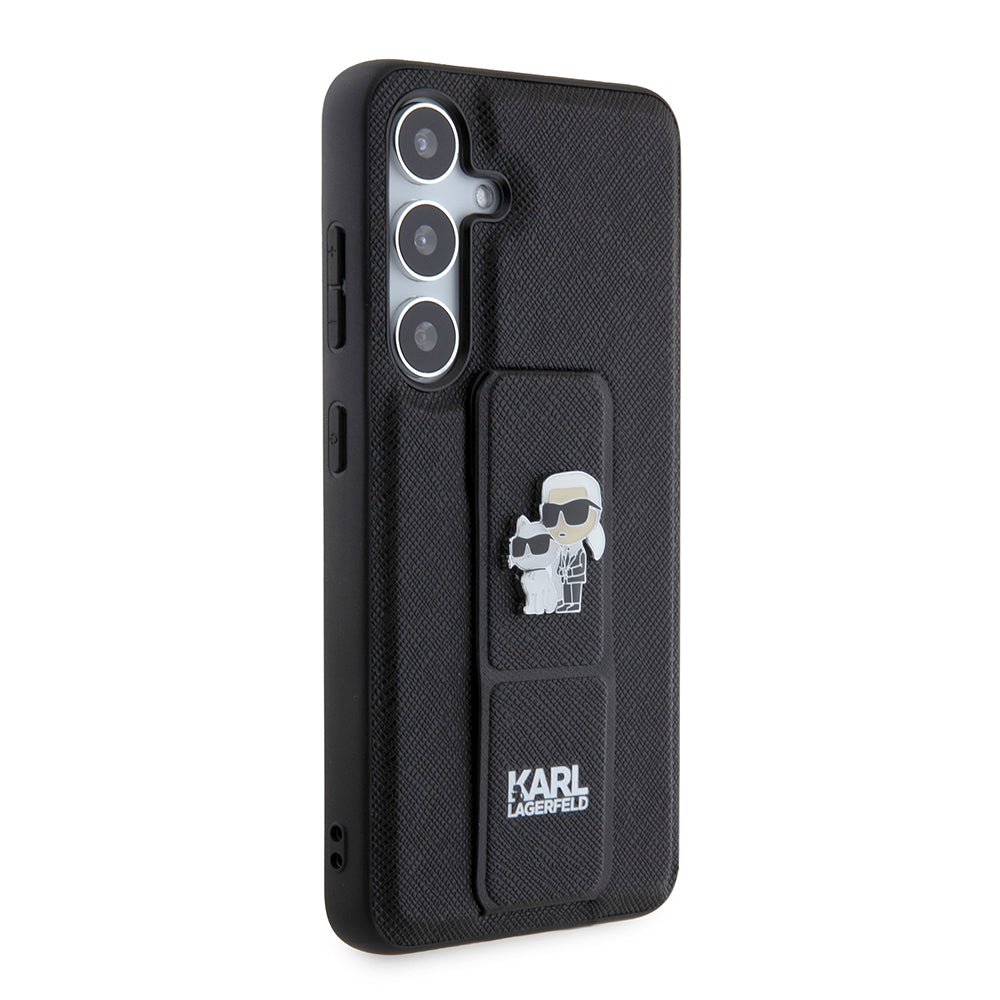 Калъф MagSafe за Samsung Galaxy S24 S921, Karl Lagerfeld, Saffiano Gripstand Karl & Choupette, Черен