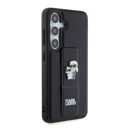Калъф MagSafe за Samsung Galaxy S24 S921, Karl Lagerfeld, Saffiano Gripstand Karl & Choupette, Черен