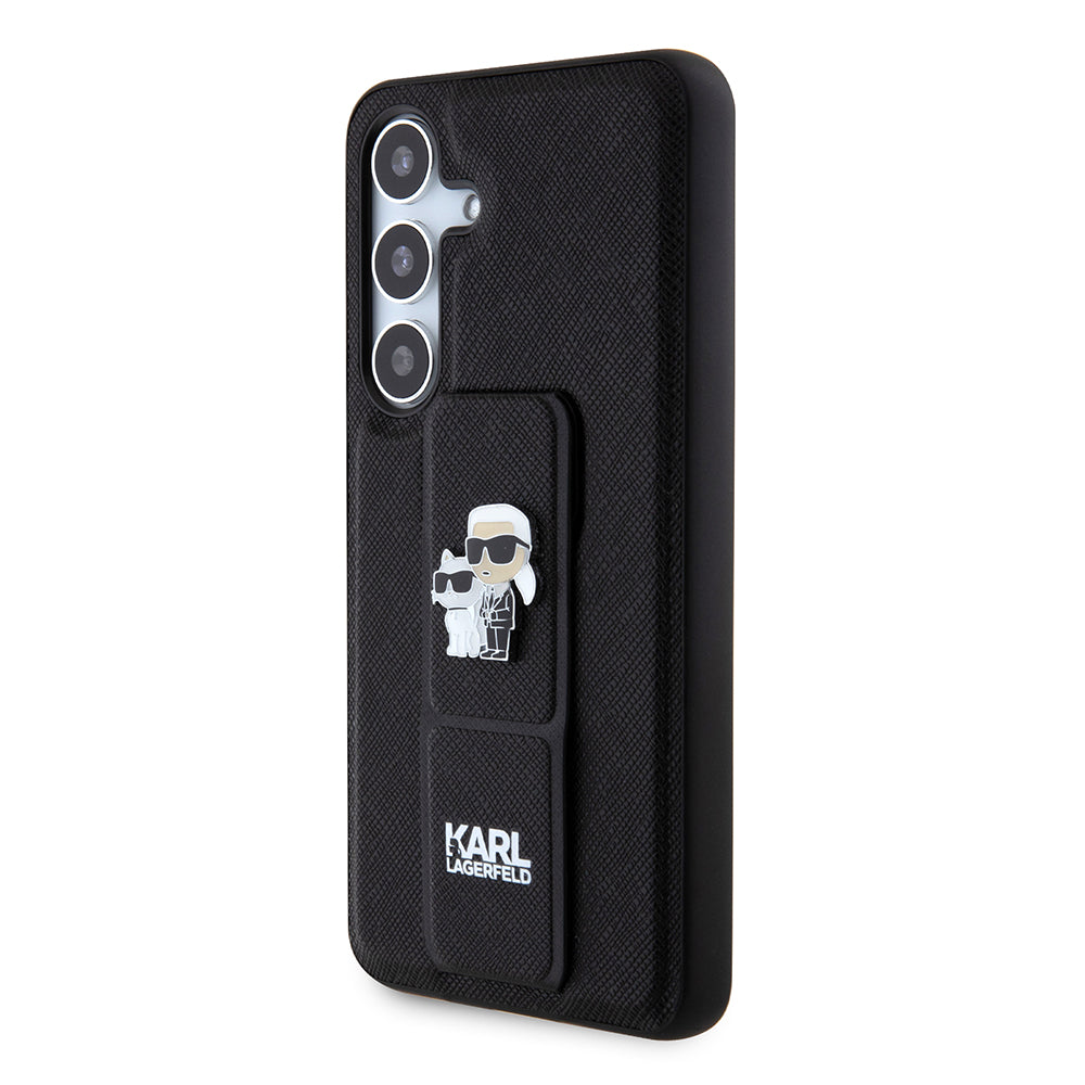 Калъф MagSafe за Samsung Galaxy S24 S921, Karl Lagerfeld, Saffiano Gripstand Karl & Choupette, Черен