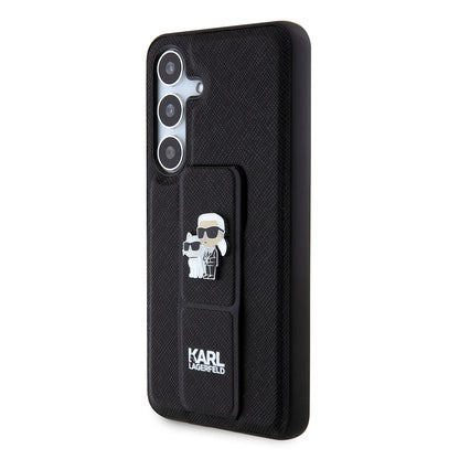 Калъф MagSafe за Samsung Galaxy S24 S921, Karl Lagerfeld, Saffiano Gripstand Karl & Choupette, Черен