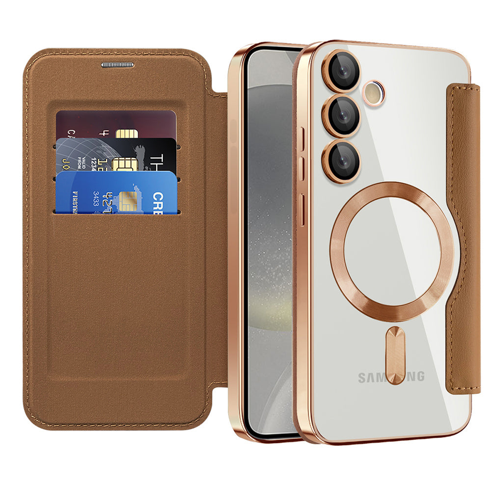 MagSafe Case for Samsung Galaxy S24 S921, Techsuit, SmartMag Book, Brown