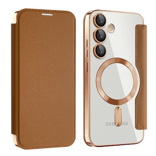 MagSafe Case for Samsung Galaxy S24 S921, Techsuit, SmartMag Book, Brown