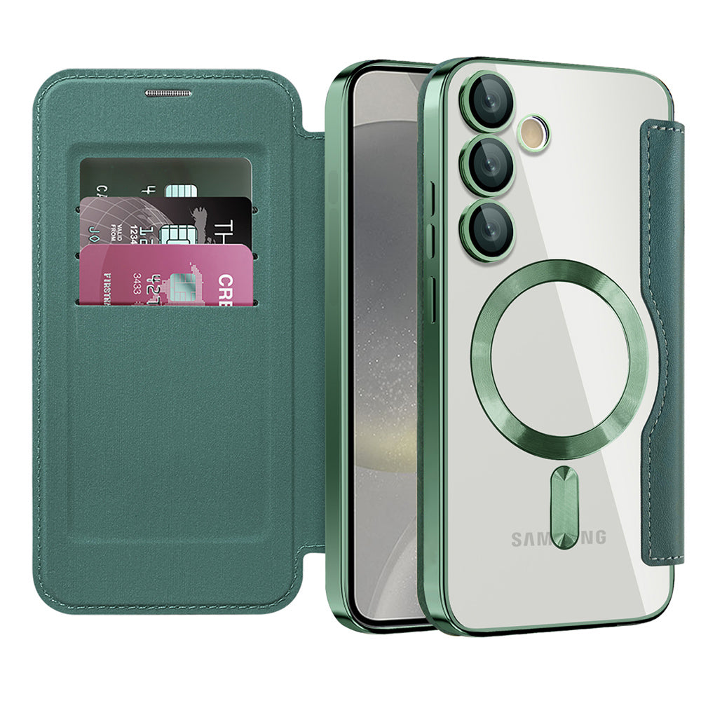 MagSafe Case for Samsung Galaxy S24 S921, Techsuit, SmartMag Book, Green