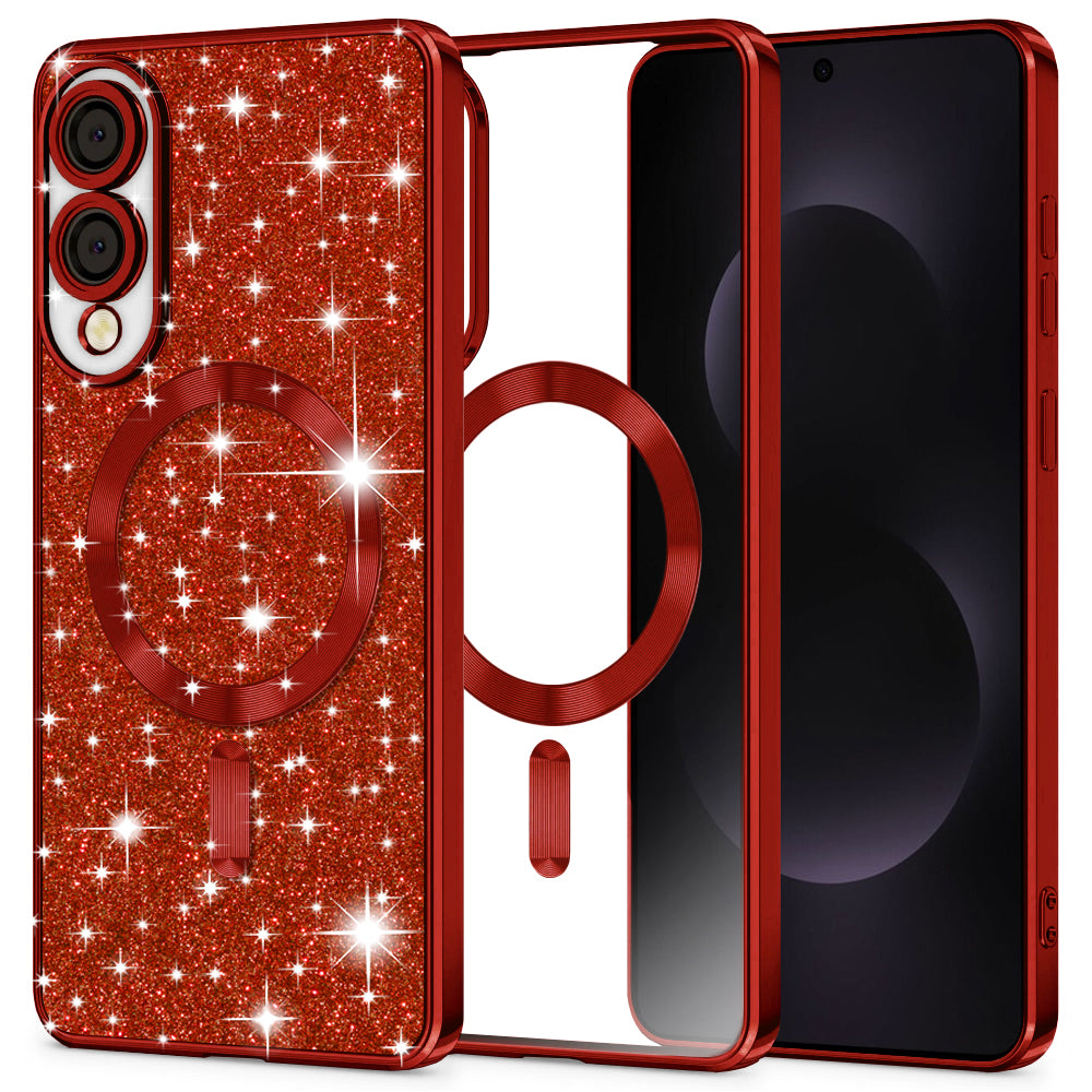 Калъф MagSafe за Samsung Galaxy S25 Edge S937, Techsuit, Luxury Glitter, Червен